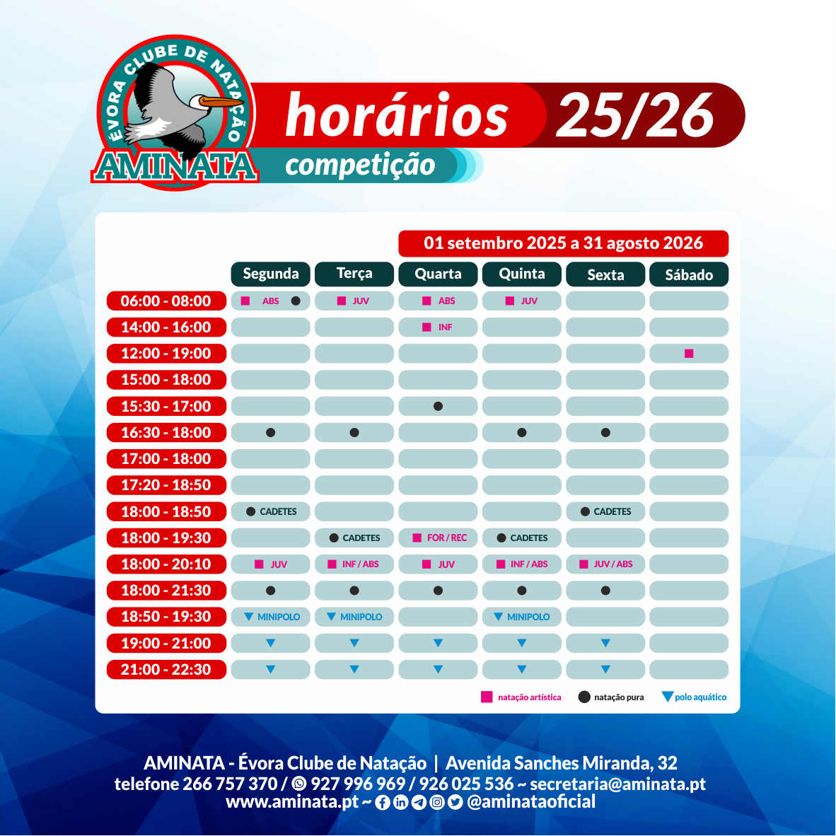 Horário das Modalidades - Competição